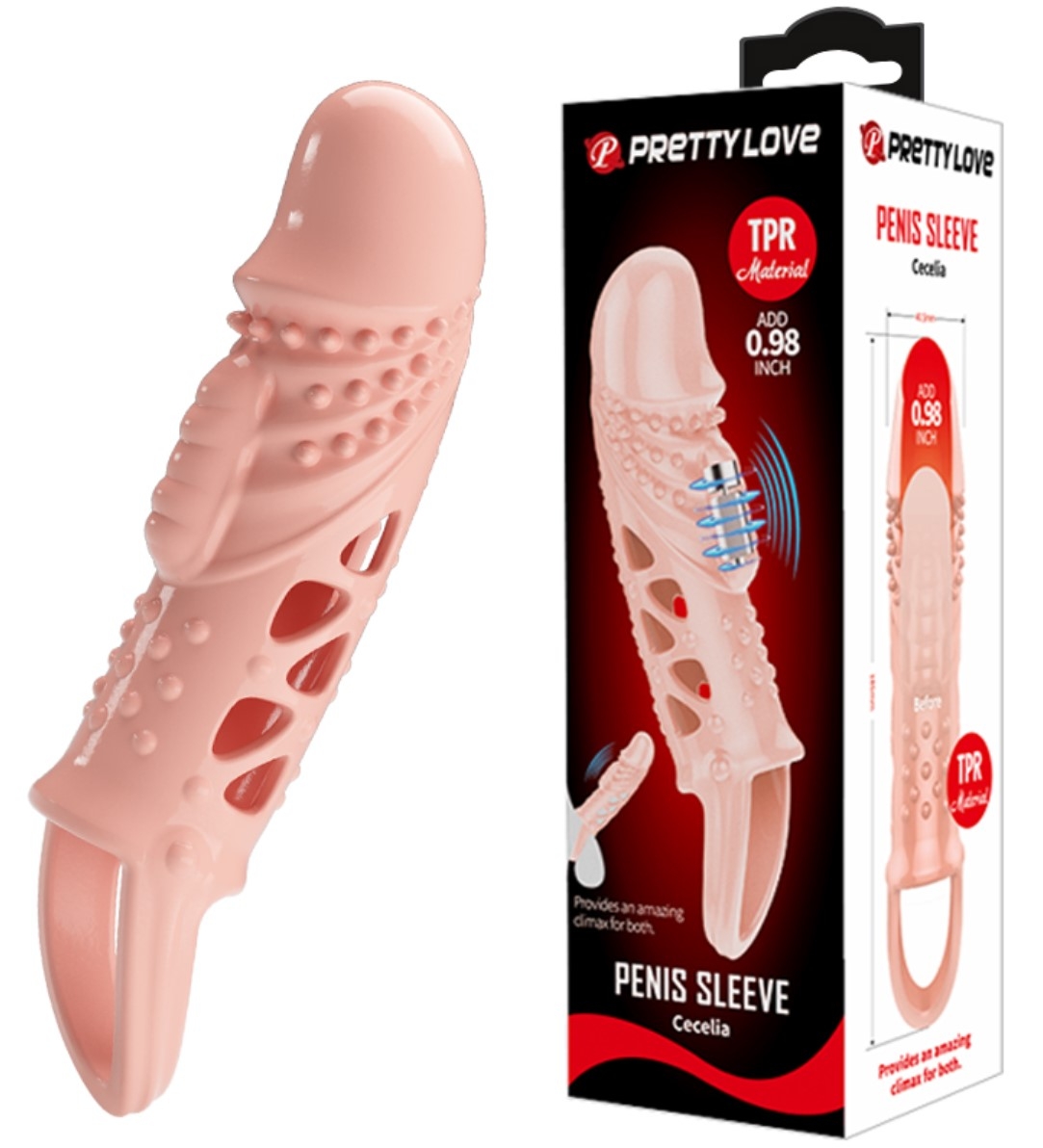 Cecelia Penis Extender with Vibrations, + 2.5 cm, TPR - Flesh