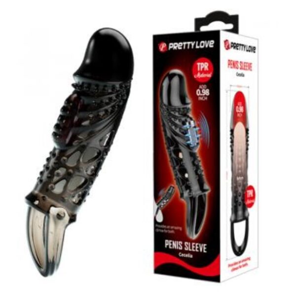 Cecelia Penis Extender with Vibrations, + 2.5 cm, TPR - Black