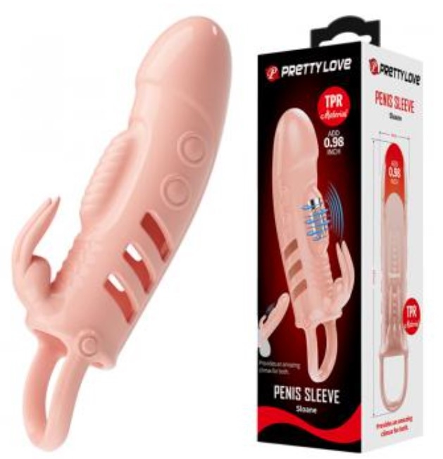 Sloane Penis Extender with Vibrations, + 2.5 cm, TPR - Flesh