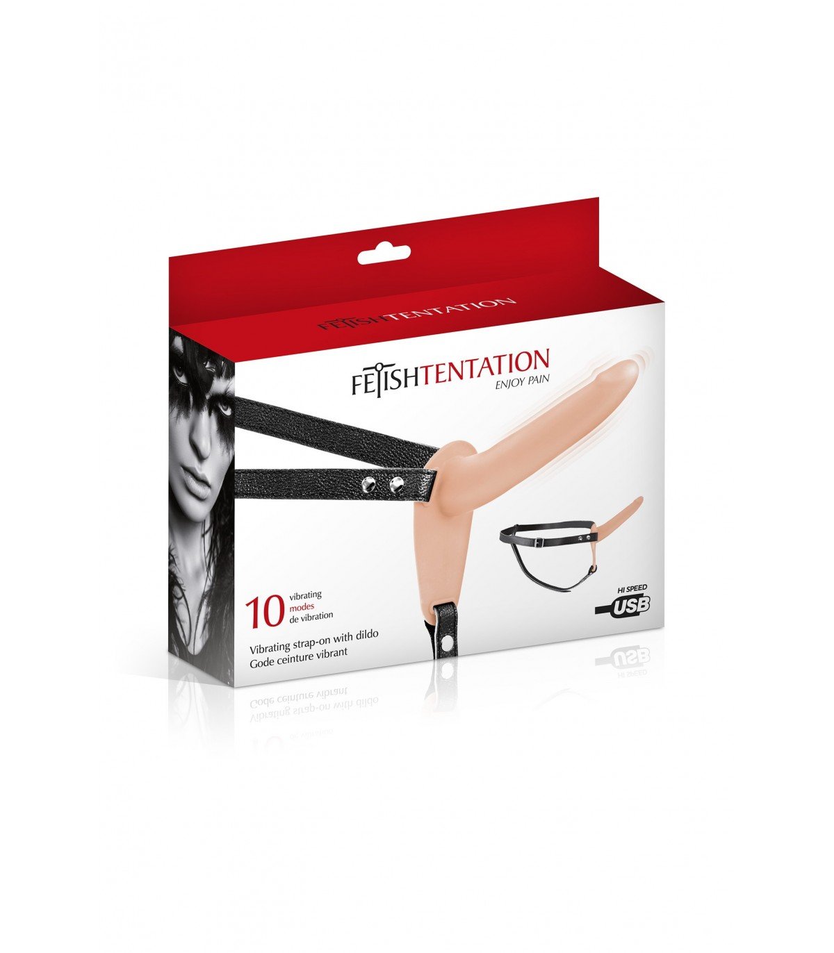Strap-on with 10 Vibration Modes Silicone Dildo, USB Rechargeable - Natural - Image 2