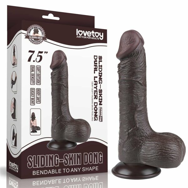 7.5" Sliding Skin Dual Layer Dong - Black III