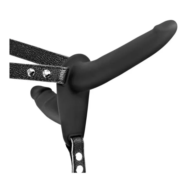 Strap-on for Women-Double Dildo-Silicone, Black - 13 cm