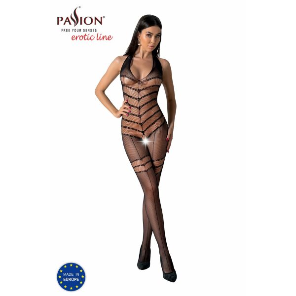 Lace and Fishnet Sexy Open Crotch Body-BS100 - BLACK