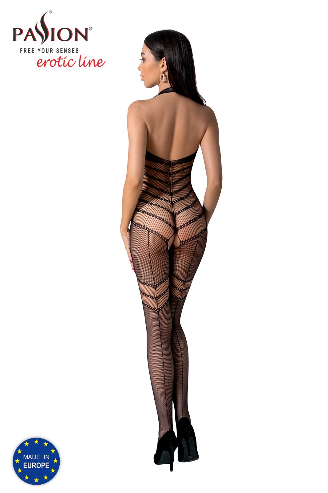 Lace and Fishnet Sexy Open Crotch Body-BS100 - BLACK - Image 5