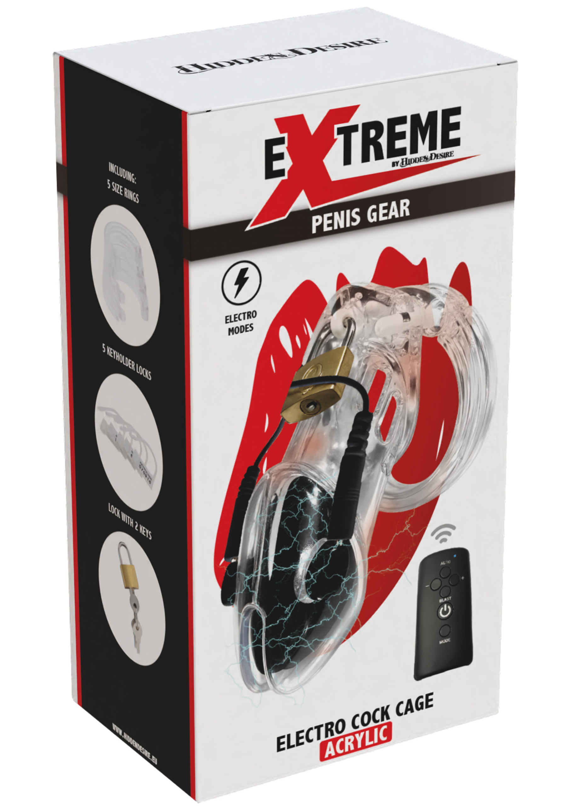 Electro Cock Cage, Remote Control W/ 5 Penis Rings - Clear - Image 2