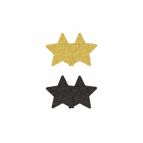 Pasties Glitter Stars 2 Pair - Black/Gold