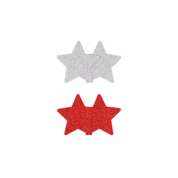 Pasties Glitter Stars 2 Pair - Red/Silver