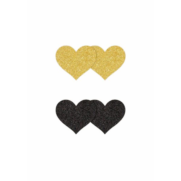 Pasties Glitter Hearts 2 Pair - Black/Gold