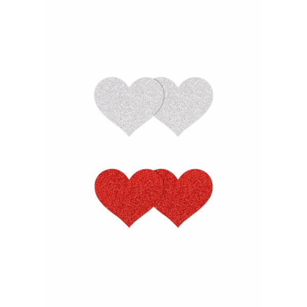 Pasties Glitter Hearts 2 Pair - Red/Silver