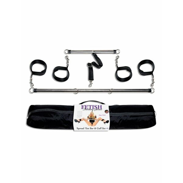 Fetish Fantasy Series, Spread 'em Bar and Cuff Set - Silver/Black