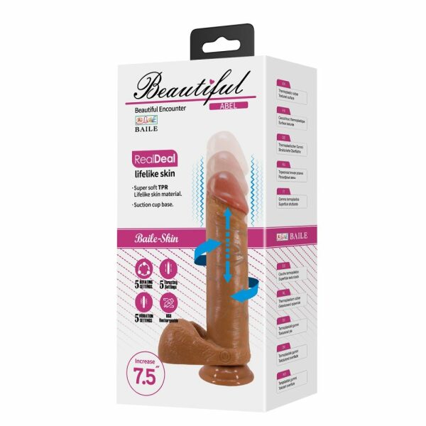 Beautiful Abel 7,5" USB Rechargeable, Vibrating Thrusting and Rotating Dildo - Brown