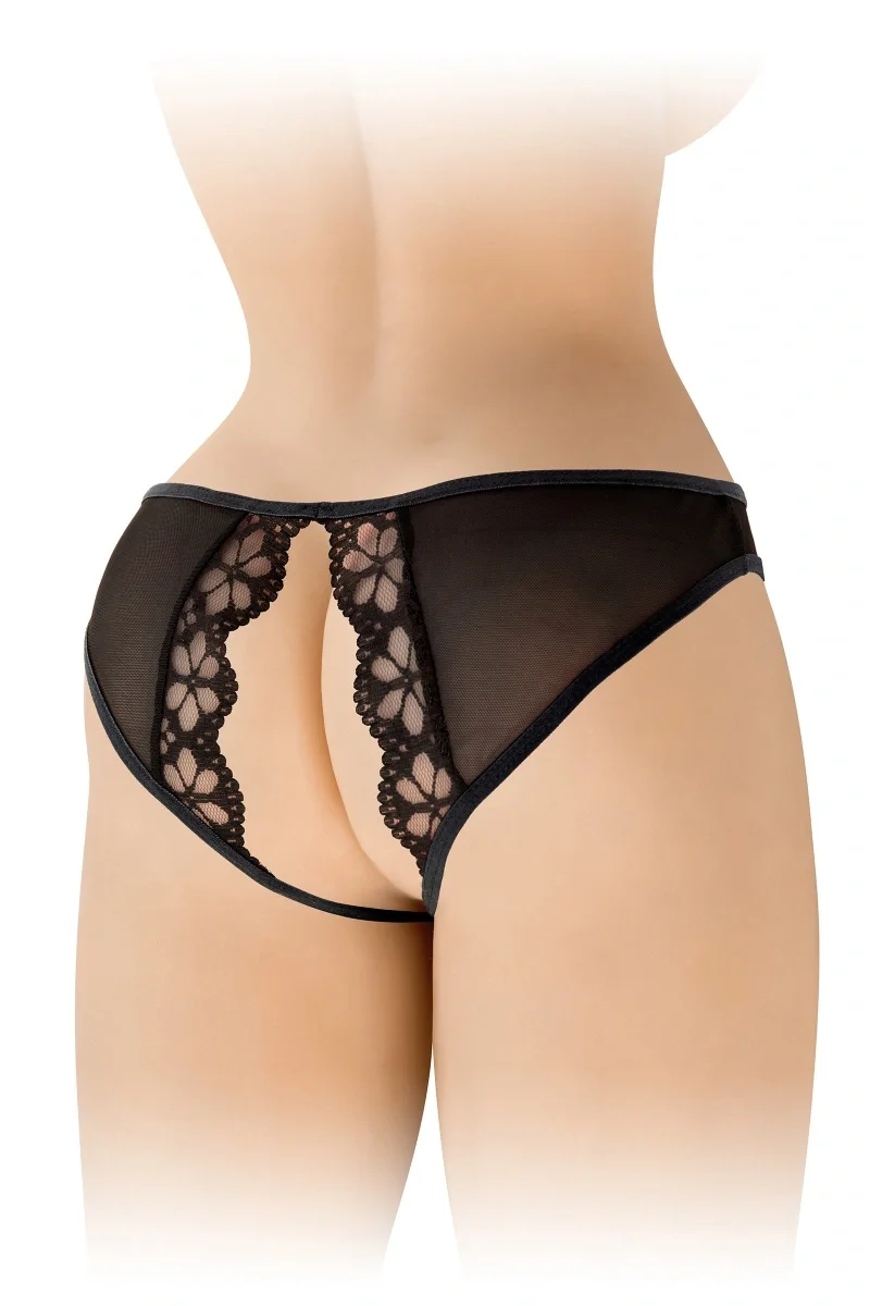 Ambre Crotchless Bikini, Black, S-L