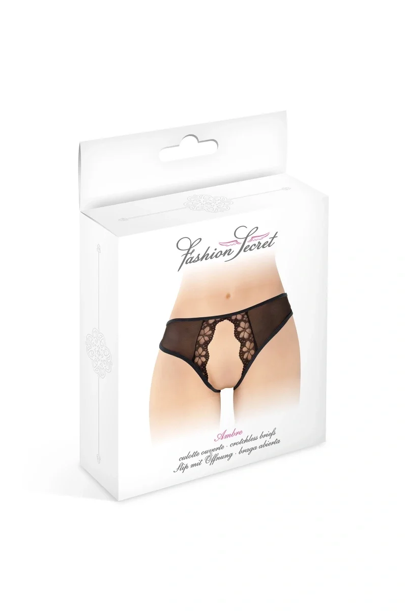 Ambre Crotchless Bikini, Black, S-L - Image 3