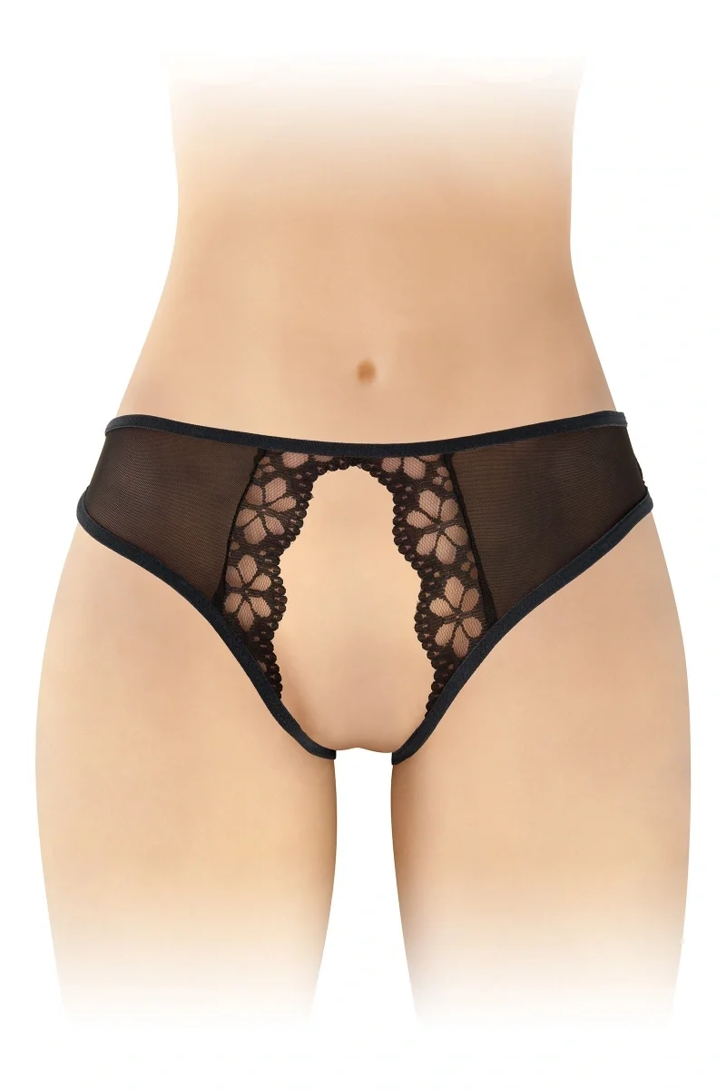 Ambre Crotchless Bikini, Black, S-L - Image 2