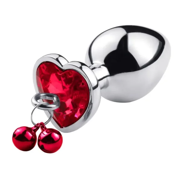 Medium Heart Metal Anal Plug With Bell Ring My Bells - Red