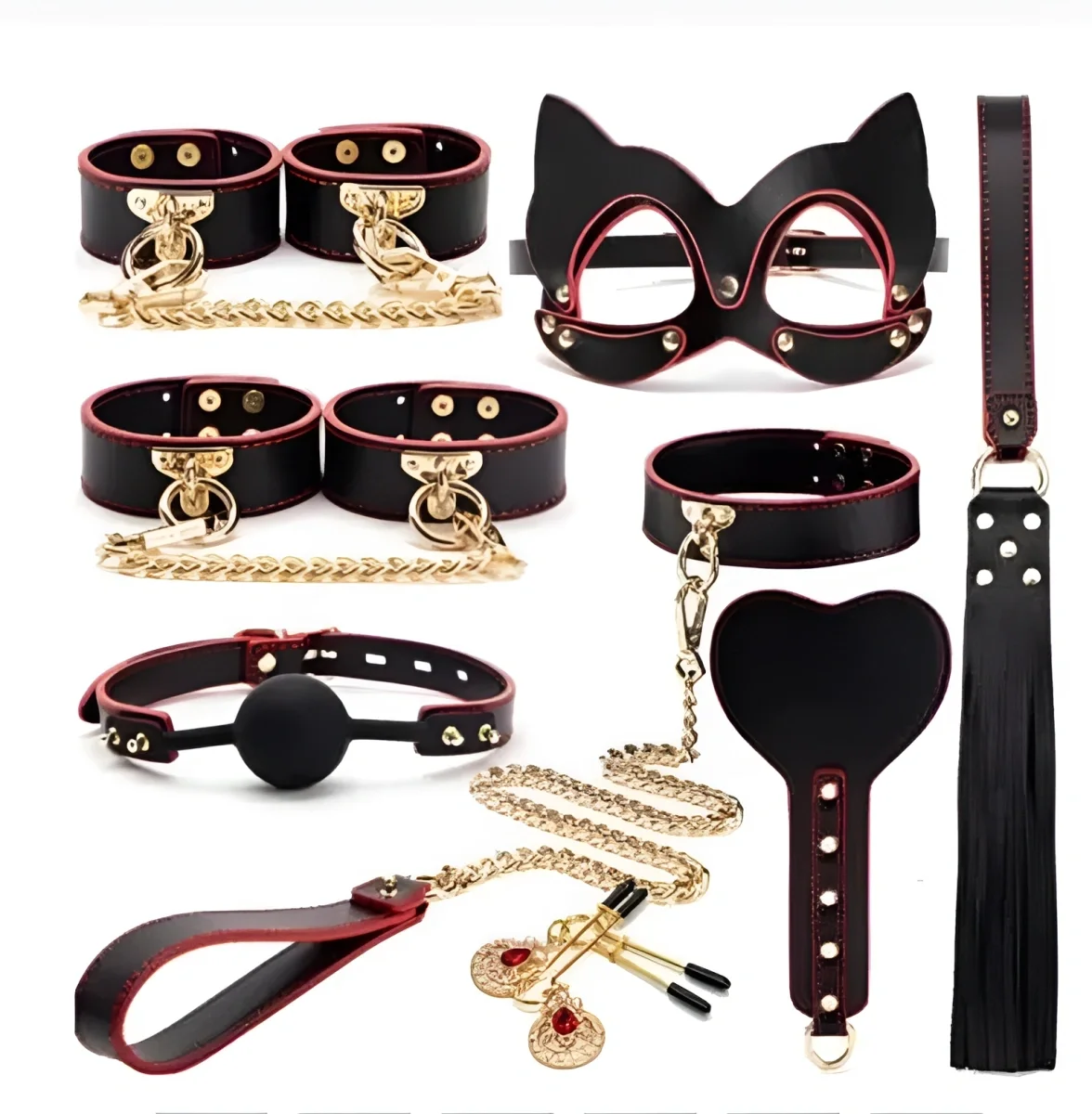 BDSM Kit Luxury Cat Woman 8 Piece, Black/Red
