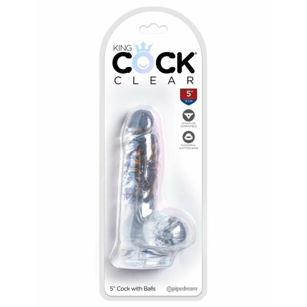 King Cock 5" Dildo with balls and Suction Cup - Clear