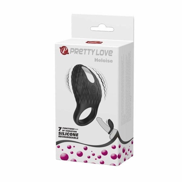 Pretty Love Heloise, Rechargeable Vibrating, Silicone Cock Ring-Black