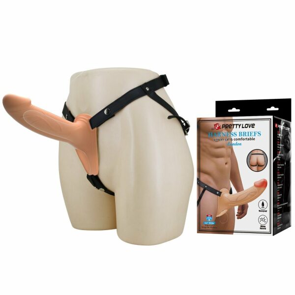 Pretty Love Landon, Universal Strap-On Harness with Hollow Silicone Dildo Set - Flesh