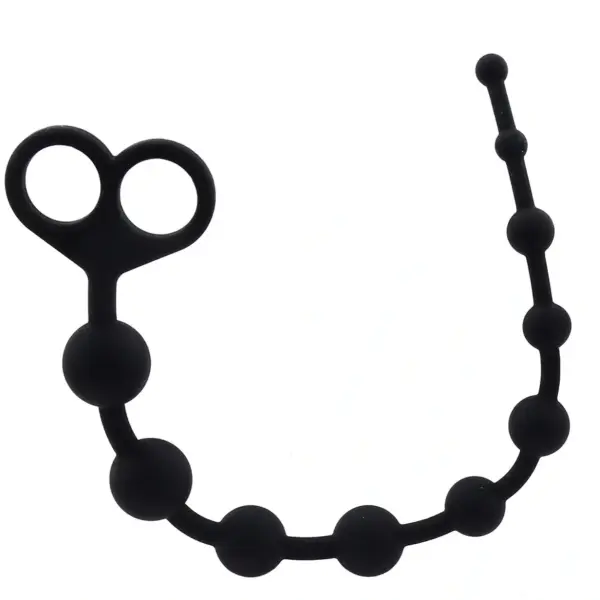 Long Anal Beads, Silicone, Black