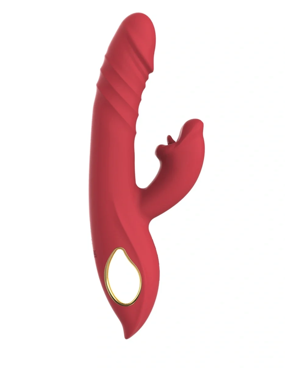 Rabbit Silicone Vibrator, 10 Vibration Modes, 5 Thrusting Modes, 5 Biting Modes, USB Rechargeable - Red
