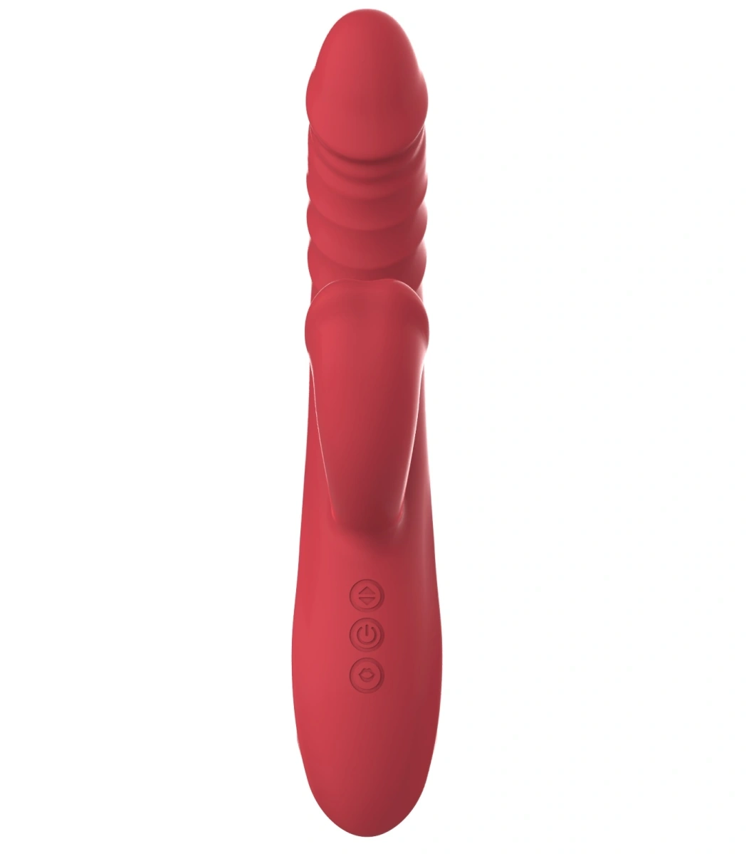 Rabbit Silicone Vibrator, 10 Vibration Modes, 5 Thrusting Modes, 5 Biting Modes, USB Rechargeable - Red - Image 8
