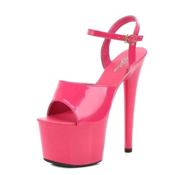 Platform Sandals with High Stiletto Heel, Patent Leather - Magenta
