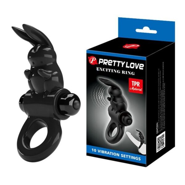 Pretty Love Vibrating Silicone Penis Ring, Exciting, 10 functions of Vibration - Black