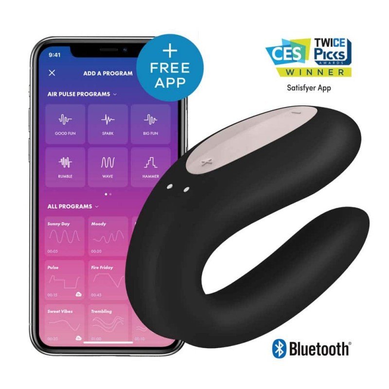 Satisfyer-Double Joy Rechargeable App Controlled Long Distance, Vibrator - Black