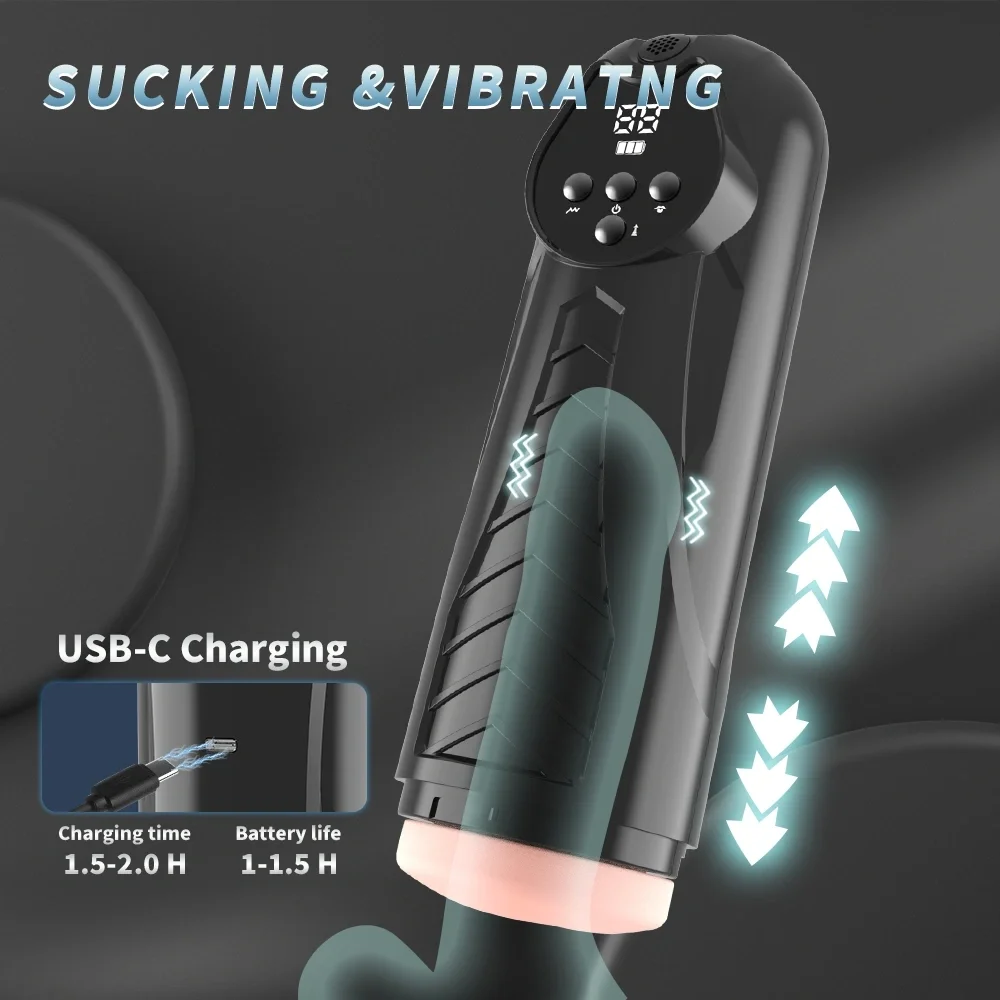 Electric Masturbator 9 Vibration Modes, 9 Suction Modes, USB, TPE Realistic, Black, 27.1 cm - Image 2