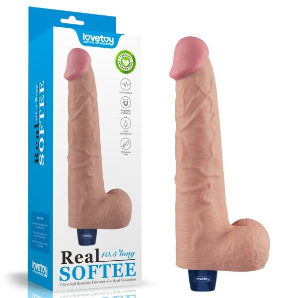 10.5" REAL SOFTEE Rechargeable Vibrating Dildo - Flesh