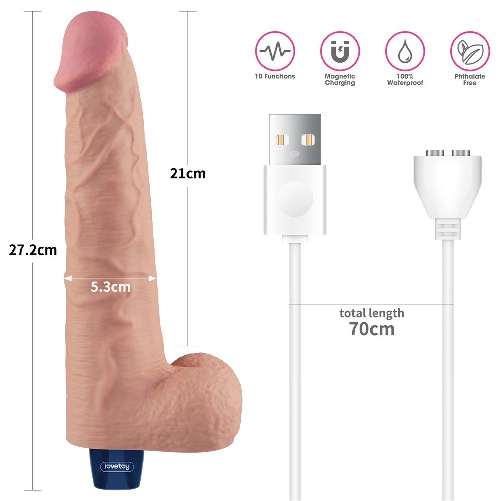 10.5" REAL SOFTEE Rechargeable Vibrating Dildo - Flesh - Image 3