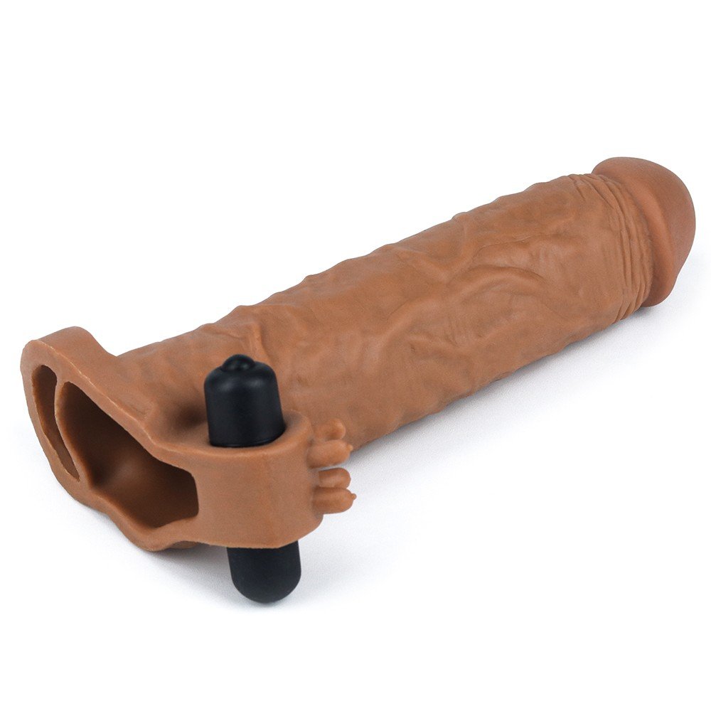 Pleasure X-Tender Vibrating Penis Sleeve 5-Brown - Image 5