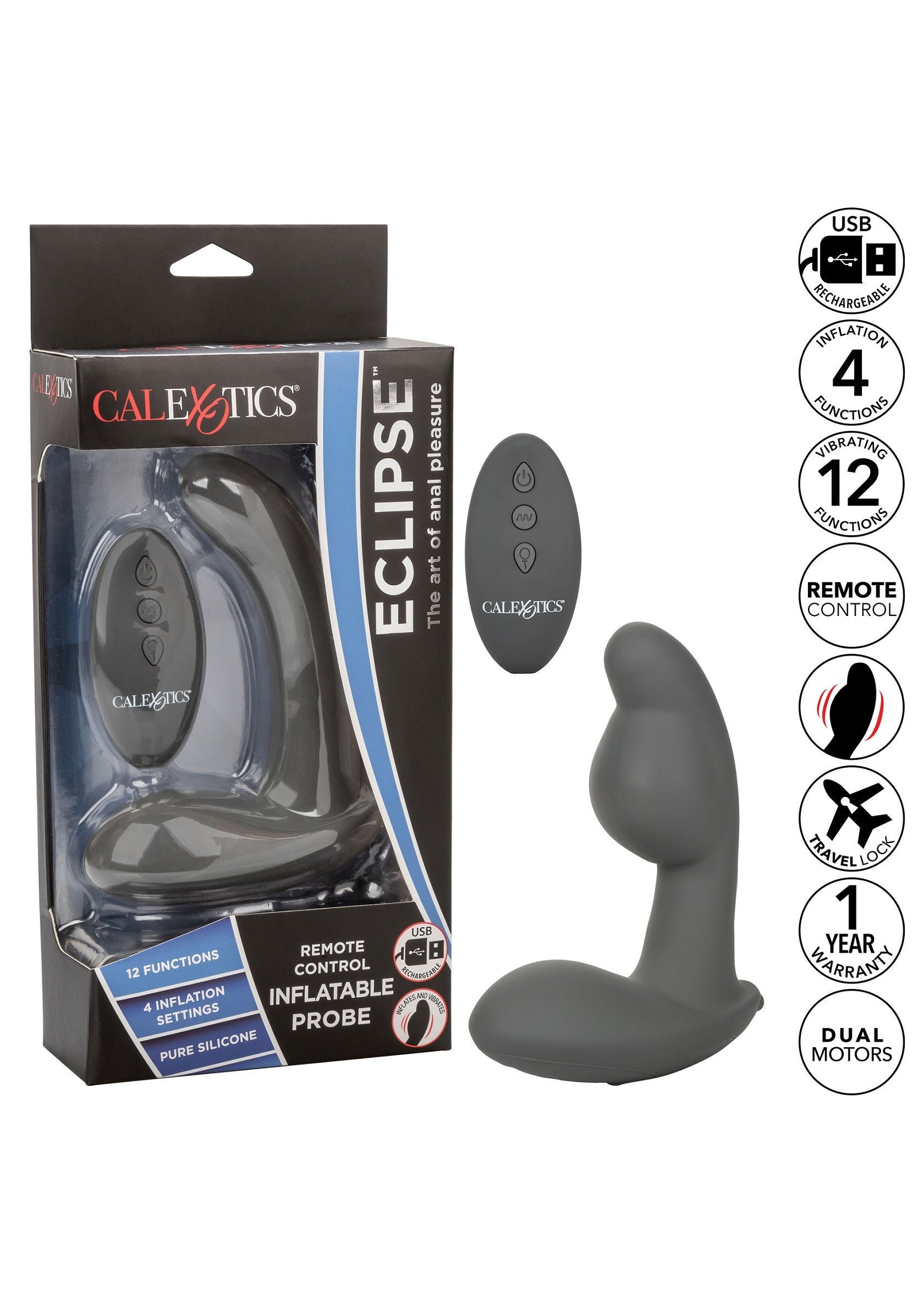 Eclipse Rem Remote Rechargeable Silicone Inflatable Silicone Anal Probe