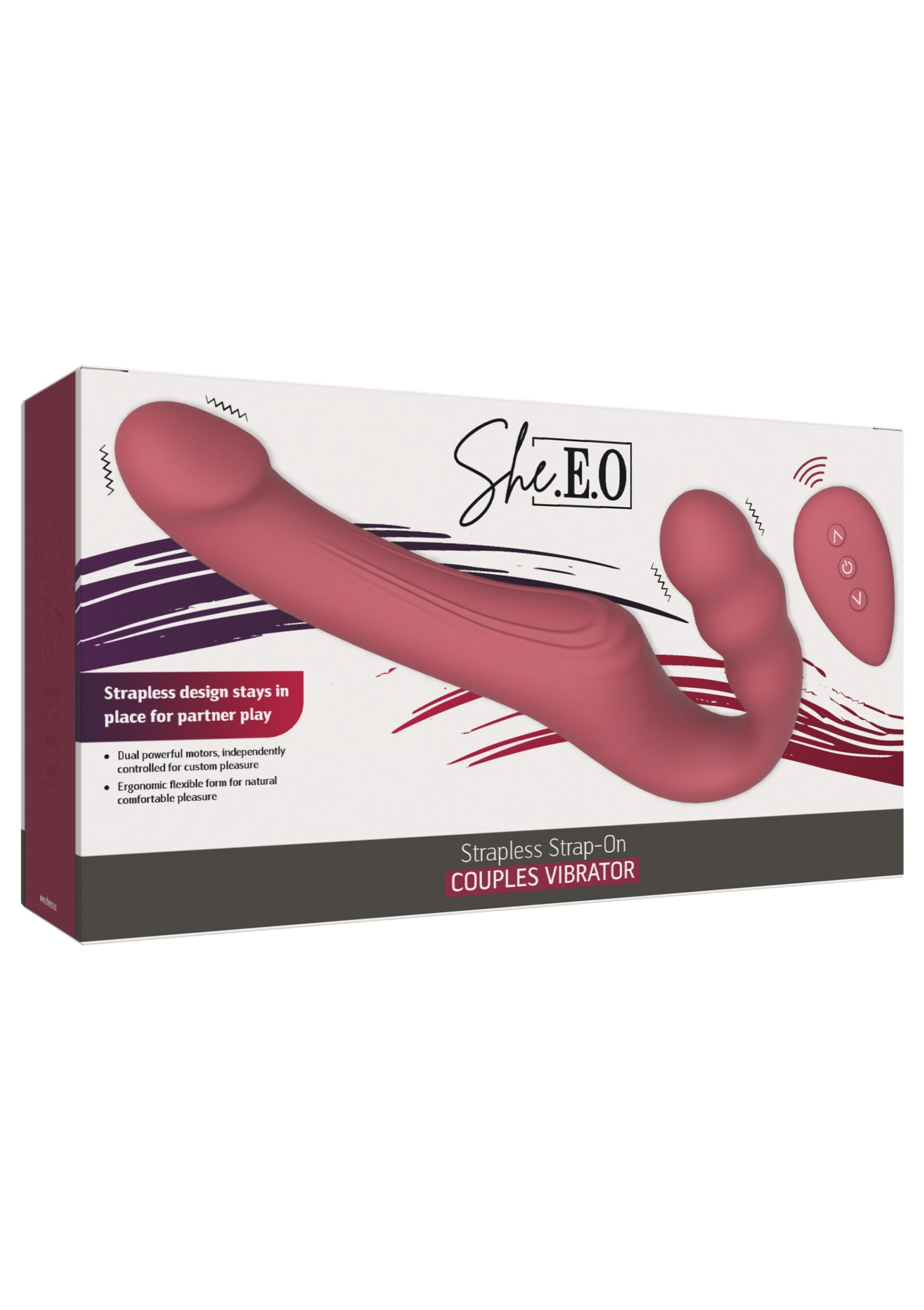 She.E.O Strapless Strap-On Silicone Rechargeable Wireless Vibrator - Pink - Image 2
