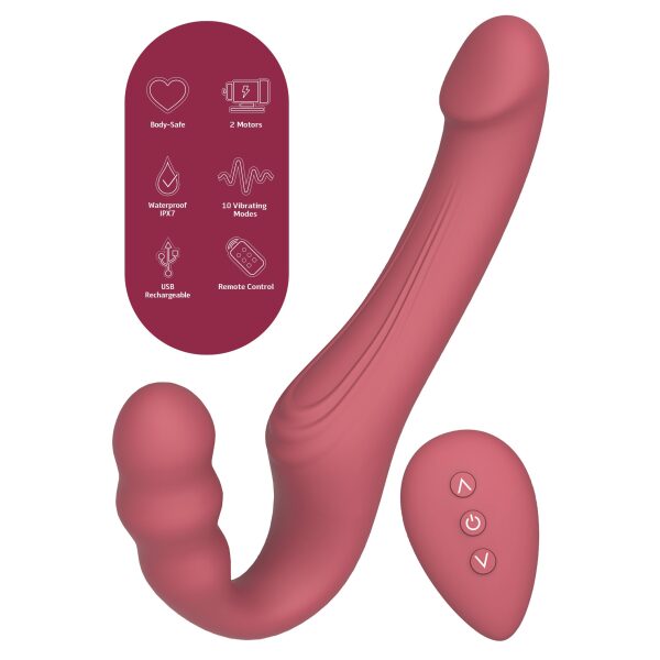 She.E.O Strapless Strap-On Silicone Rechargeable Wireless Vibrator - Pink