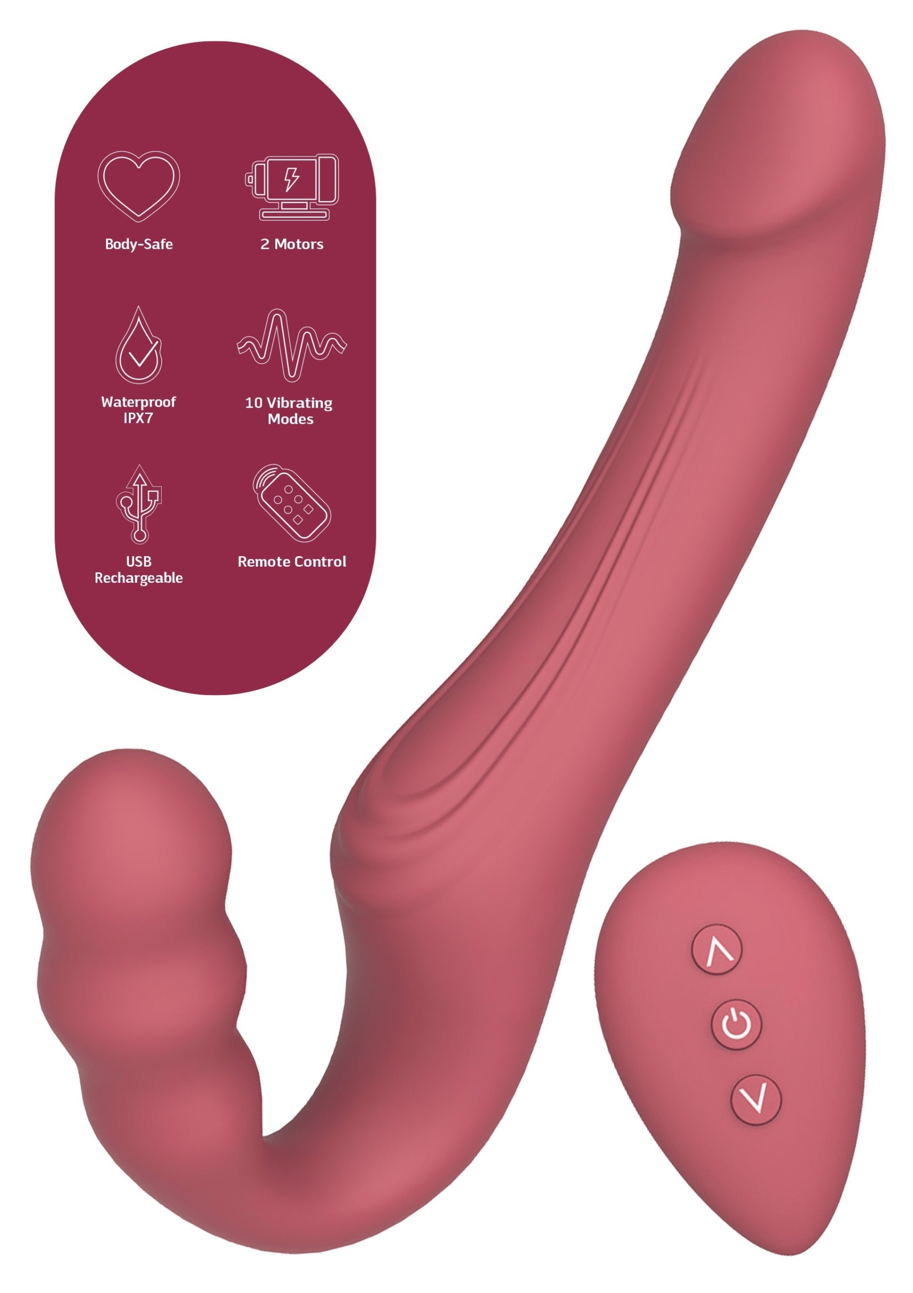She.E.O Strapless Strap-On Silicone Rechargeable Wireless Vibrator - Pink