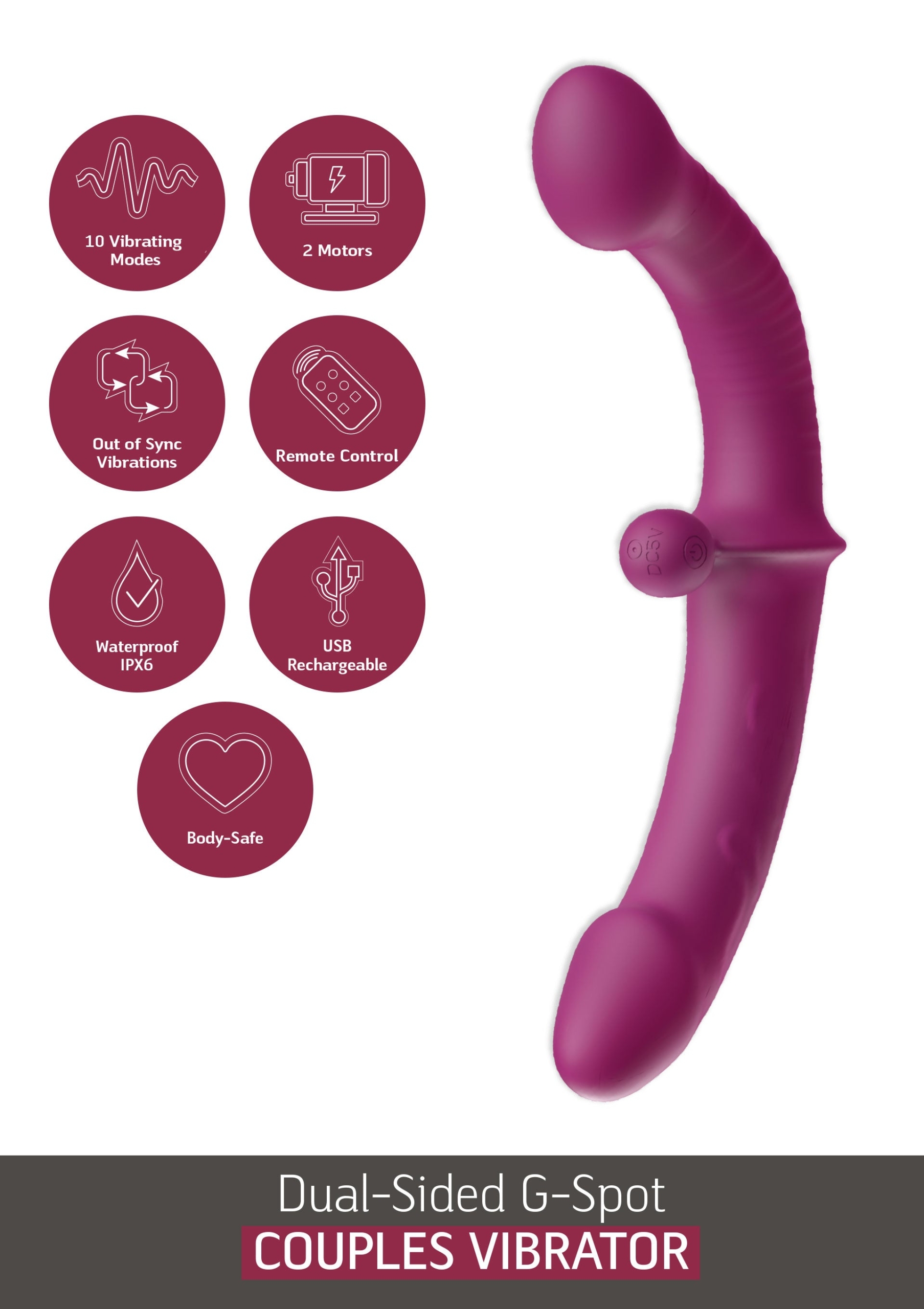 She.E.O Dual-Sided G-Spot Couples Silicone Rechargeable Wireless Vibrator – Purple - Image 2