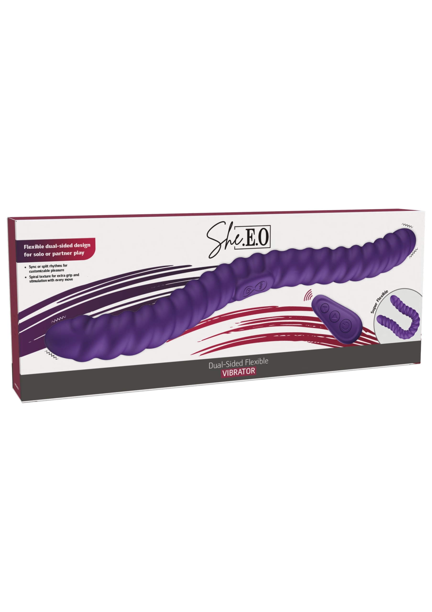 She.E.O Dual-Sided Flexible Silicone Rechargeable Wireless Vibrator - Purple - Image 2