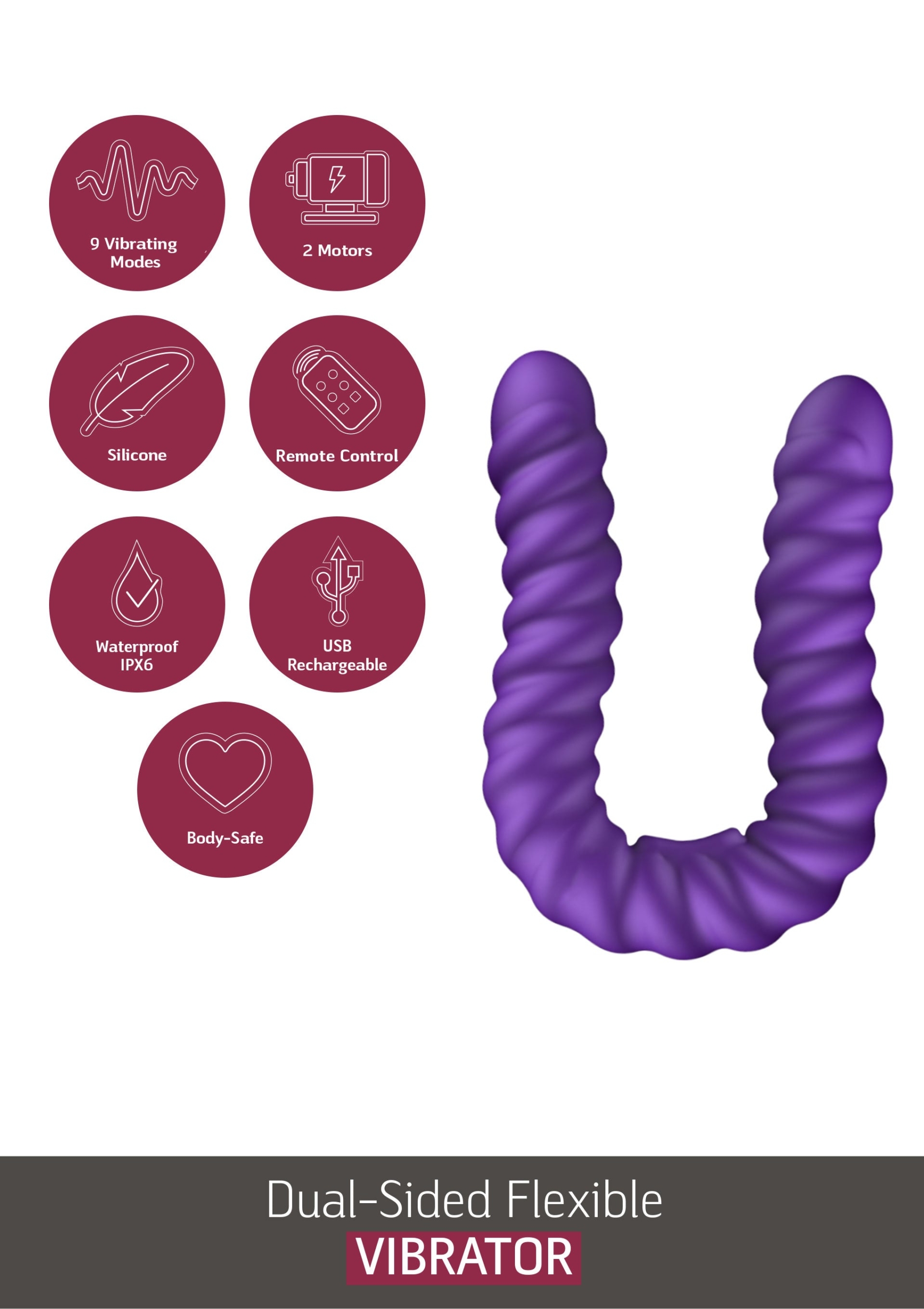 She.E.O Dual-Sided Flexible Silicone Rechargeable Wireless Vibrator - Purple - Image 3