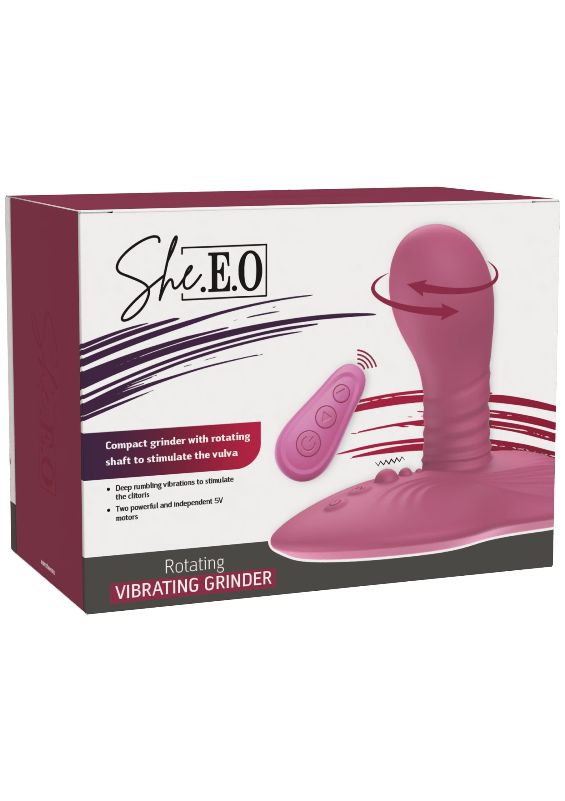 She.E.O Rotating Vibrating Grinder Rechargeable Silicone Wireless Vibrator - Pink - Image 8