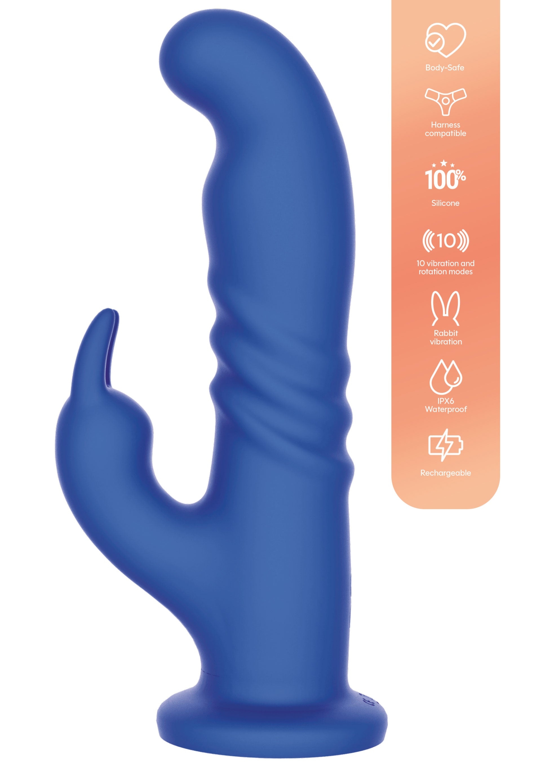 Delight Rotating G-Spot Silicone Rechargeable Suction Cup Rabbit Vibrator – Blue - Image 5
