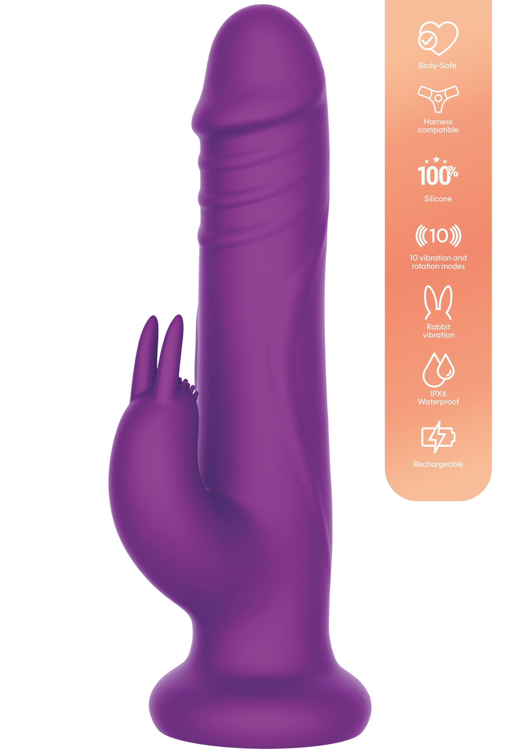 Delight Rotating Beads Rabbit Silicone Rechargeable Suction Cup Vibrator - Purple - Image 4