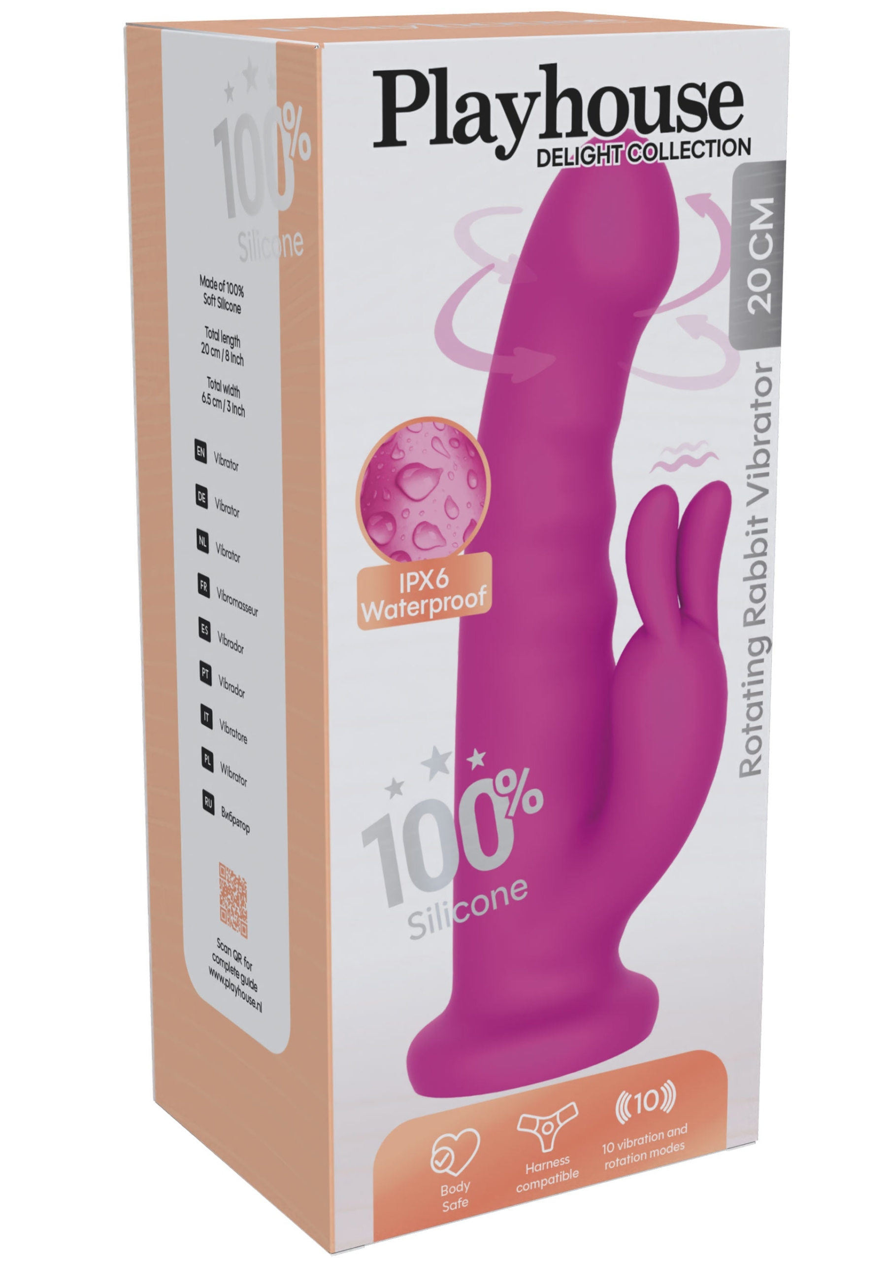 Delight Rotating Rabbit Silicone Rechargeable Suction Cup Vibrator - Pink - Image 2