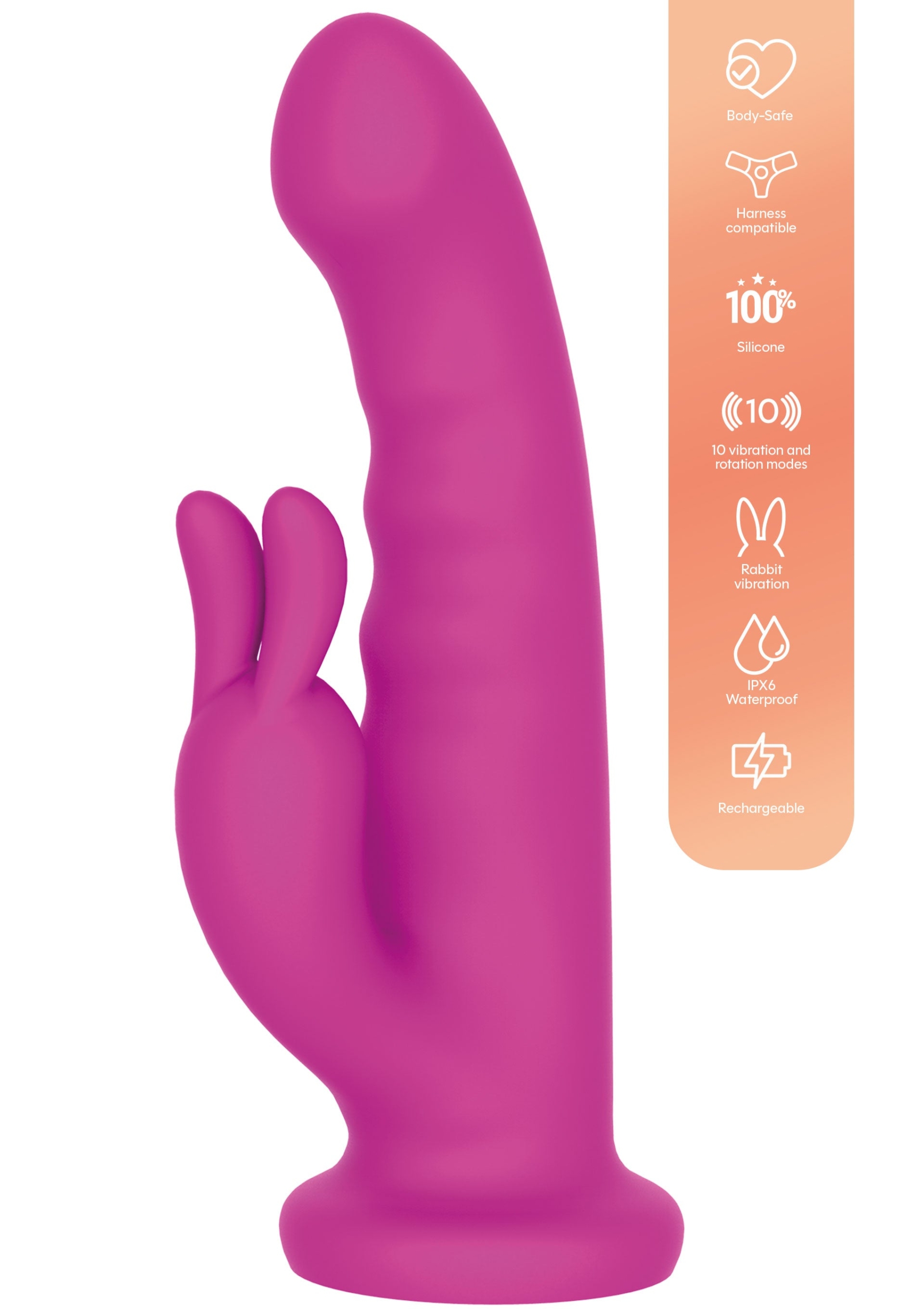 Delight Rotating Rabbit Silicone Rechargeable Suction Cup Vibrator - Pink - Image 5
