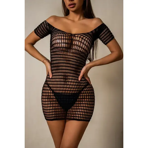 Short Sleeve Mini Dress, Black, S-L